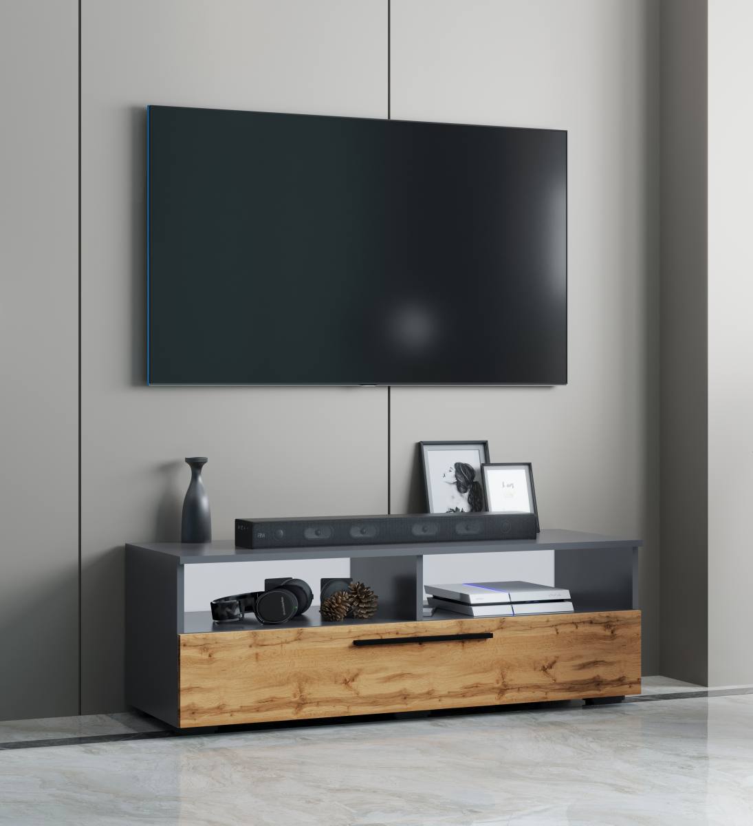 VCM NORDIC Arila XL TV-bord, m. 1 låge og 4 rum, produktbillede 4 af 5, TV-borde hos HomeNordic