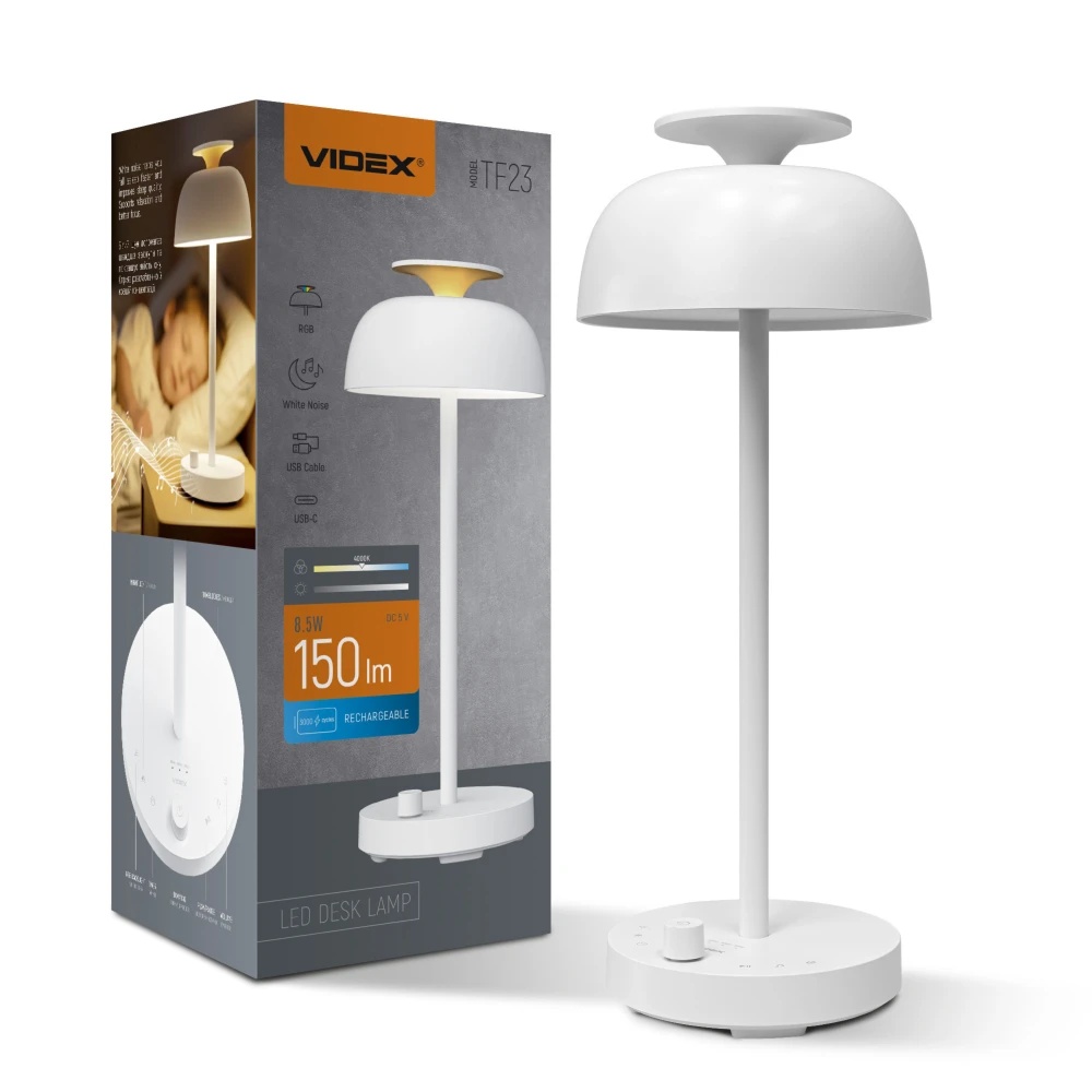Genopladelig LED skrivebordslampe med white noise, Dæmpere hos HomeNordic