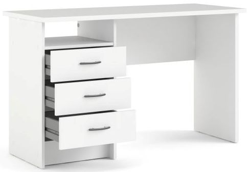 Prestige hvidt skrivebord 120 x 48 cm med 3 skuffer og 1 åbent rum., Skriveborde hos HomeNordic