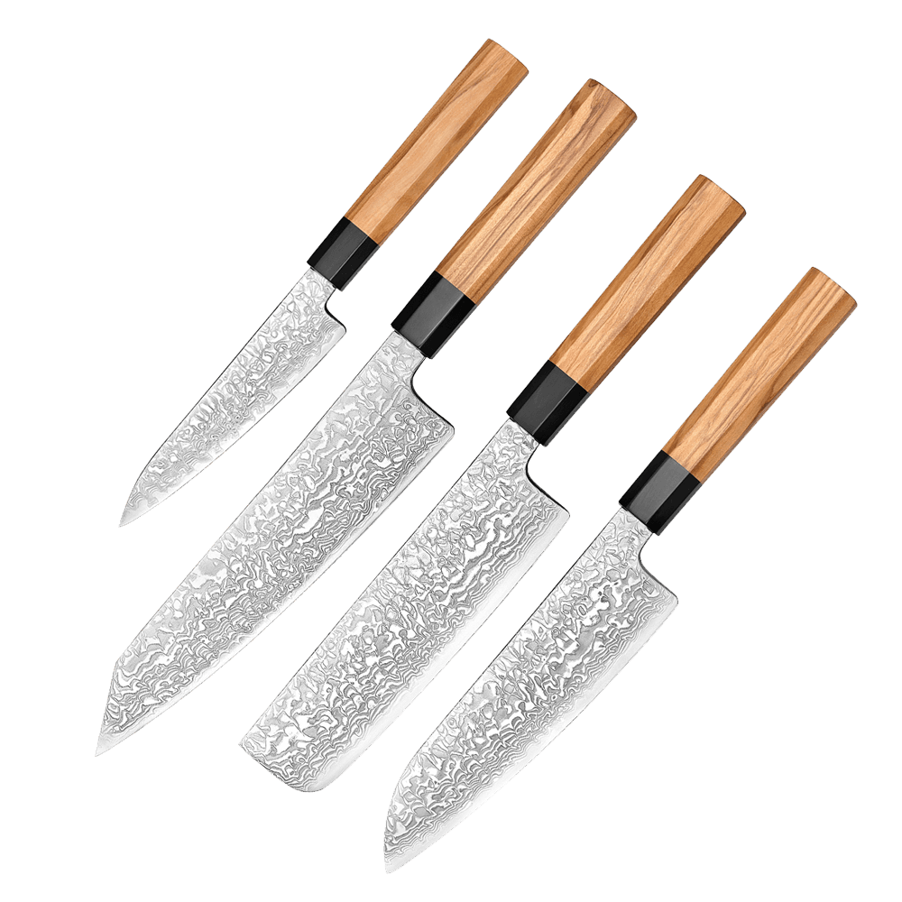 Japansk knivsæt | Petty Nakiri Santoku Bunka | Damaskus Yuki-onna hos HomeNordic