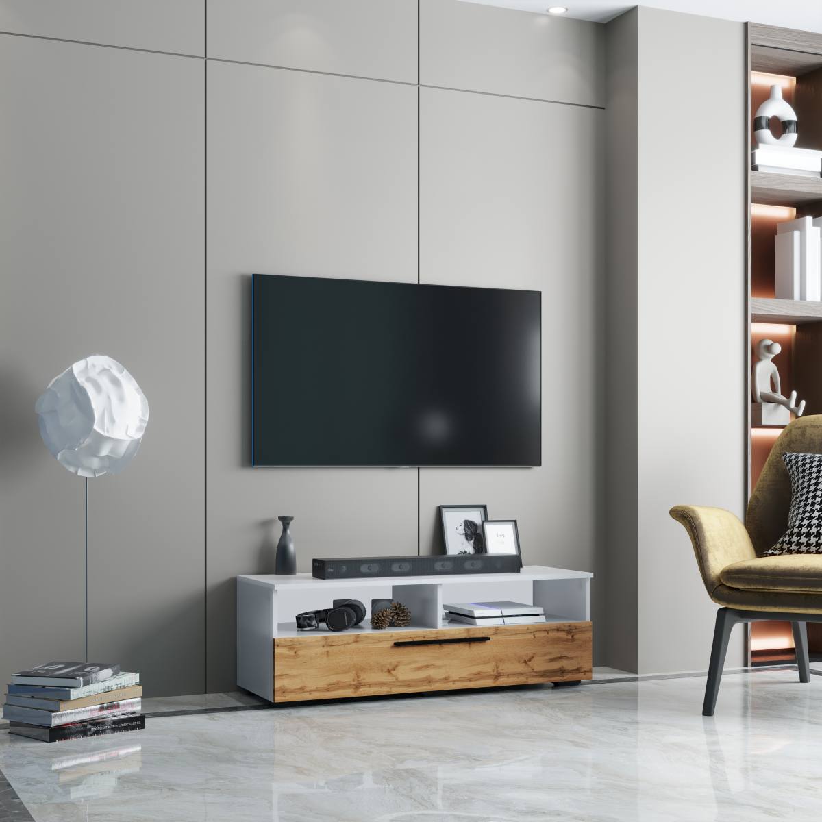 VCM NORDIC Arila XL TV-bord, m. 1 låge og 4 rum, produktbillede 5 af 5, TV-borde hos HomeNordic