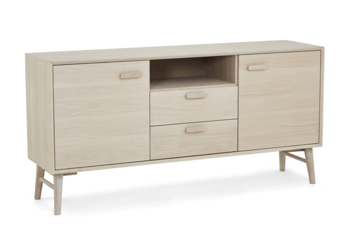 Egeskov skænk i hvidolieret ege finér 160 x 42 cm med 3 sektioner med, Skænke hos HomeNordic
