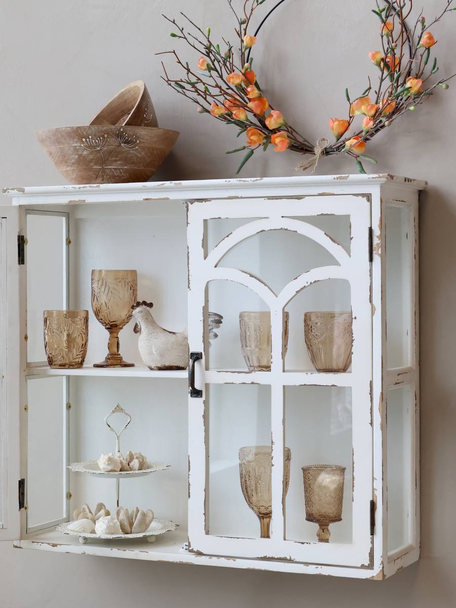 CHIC ANTIQUE VÆKSKAB M/2 LÅGER /GLAS CREME, produktbillede 4 af 7, Vitrineskabe hos HomeNordic