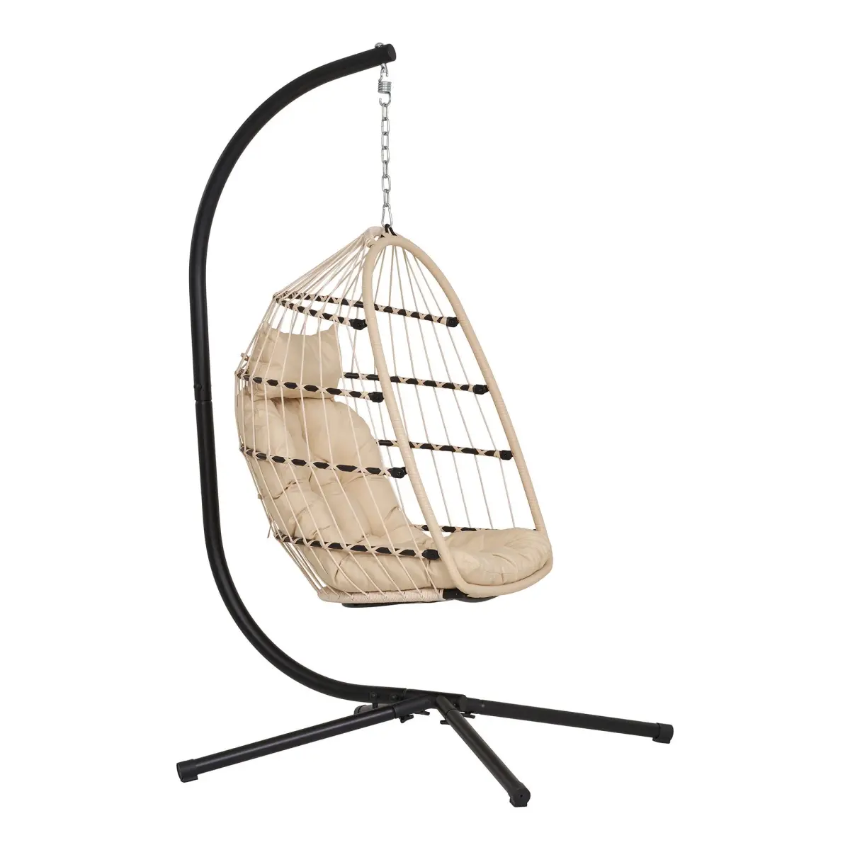 Patras Hængestol - Hængestol, Stål Stativ, Foldbar Sæde, Incl.Hynder, Beige/Grå//Sort 195X117X107 Cm – billede 3