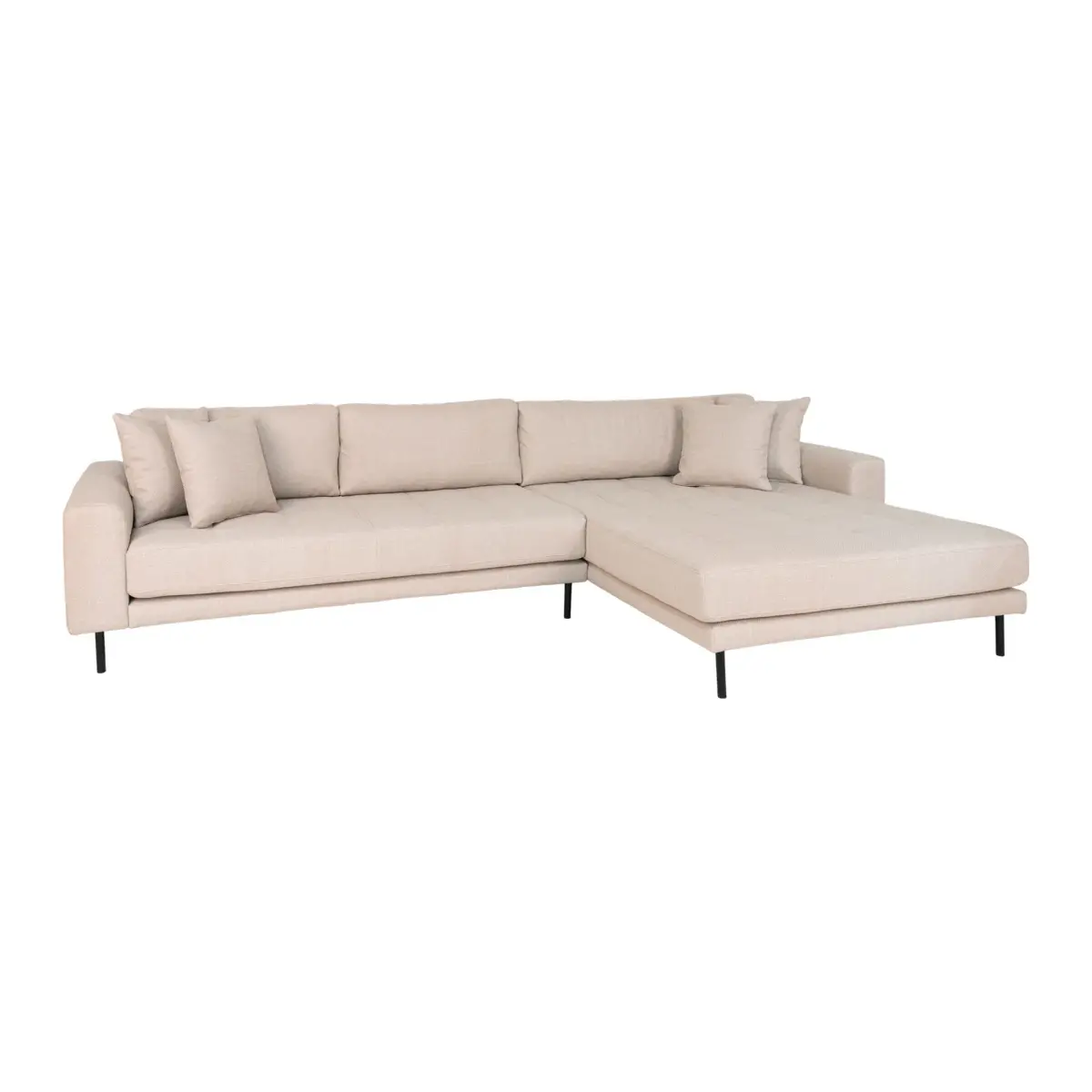 Lido Loungesofa - Loungesofa, Højrevendt I Beige Med Fire Puder Og Sorte Stål Ben, Hn1025 – billede 3