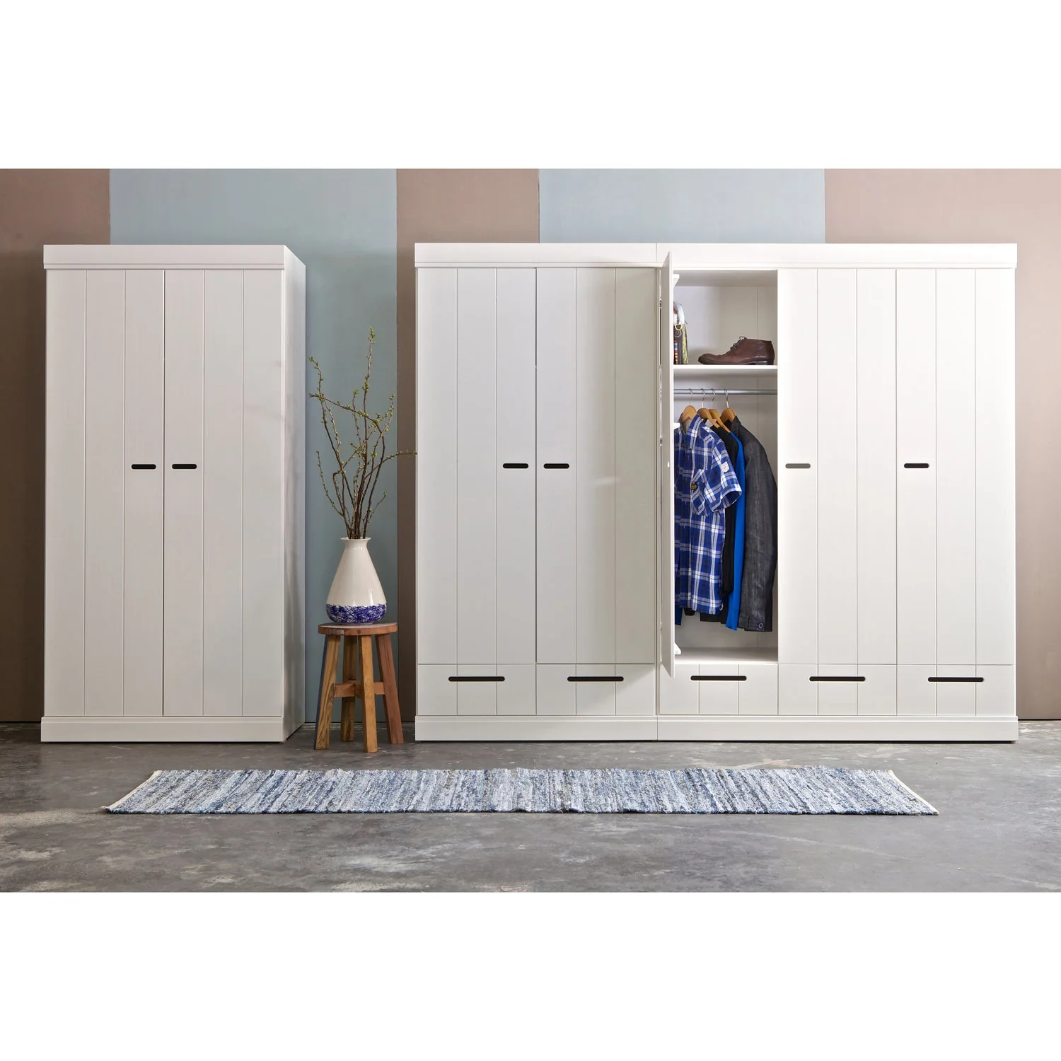 WOOOD - Connect 2-Dørs Skab Skuffer Skydedøre Hvid FSC 195x94x53 cm, produktbillede 2 af 5, Garderobeskabe hos HomeNordic