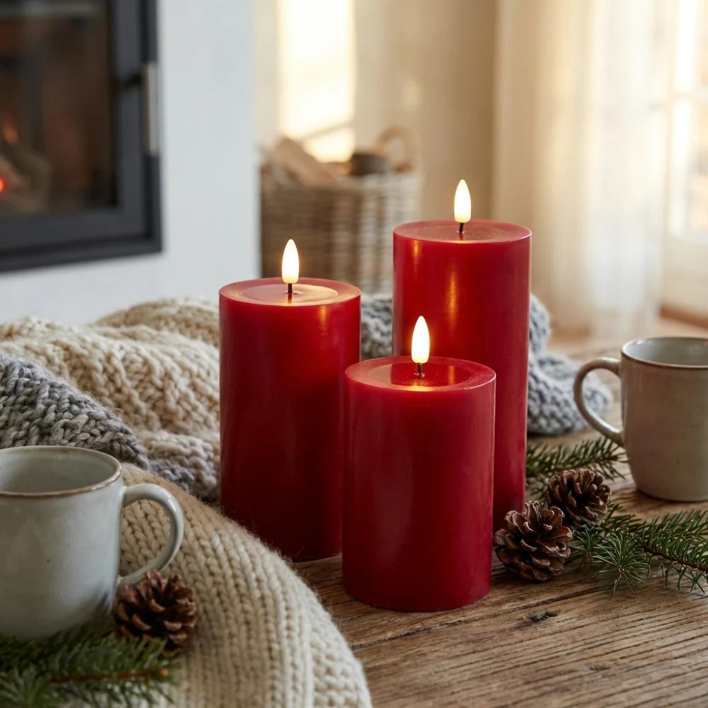 LED Bloklys Ø7,5cm, 3stk, smelte-look, flammeeffekt hos HomeNordic