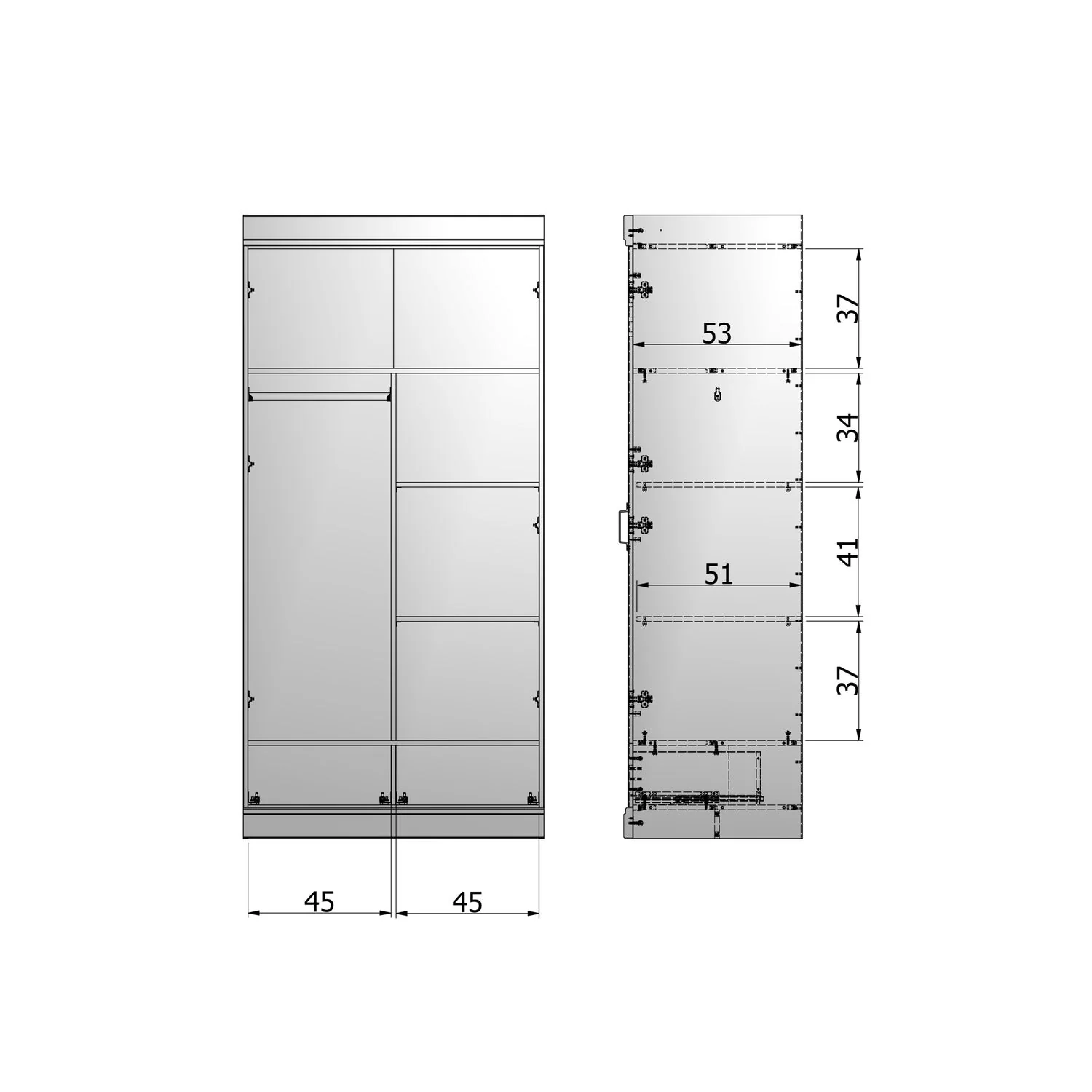 WOOOD - Connect Indretning Sort 2-Dørs Skab Skuffer FSC 121x55x3 cm, produktbillede 4 af 4, Garderobeskabe hos HomeNordic