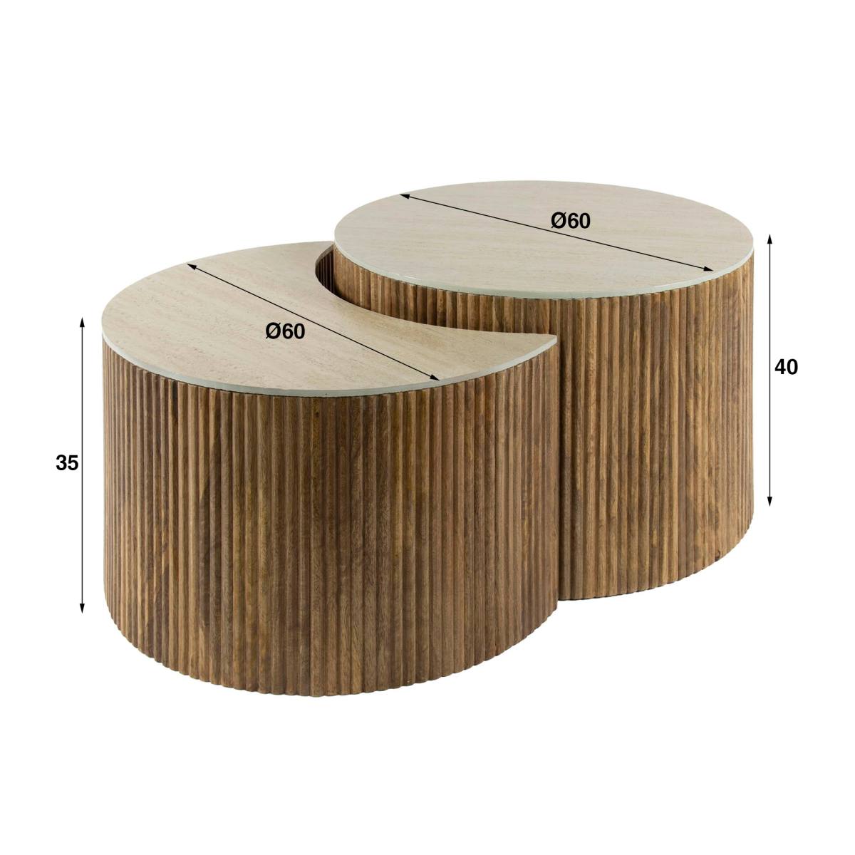 Jura - Sofabordssæt i mangotræ og travertin top, produktbillede 4 af 4, Moderne designs hos HomeNordic
