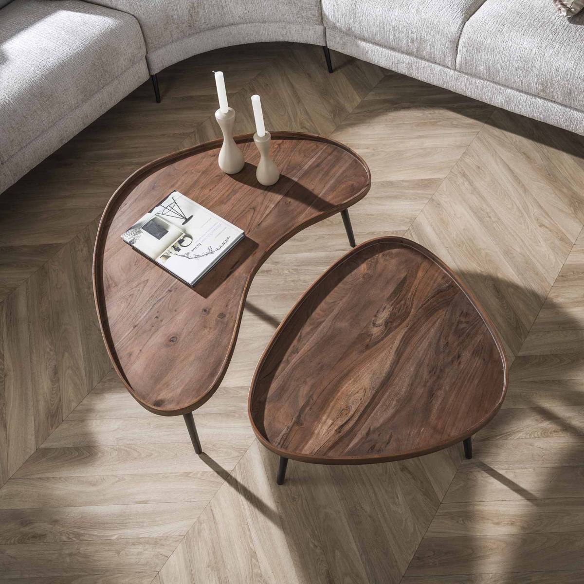 Roxy - Sofabordssæt i massiv brun akacietræ, produktbillede 3 af 5, Moderne designs hos HomeNordic