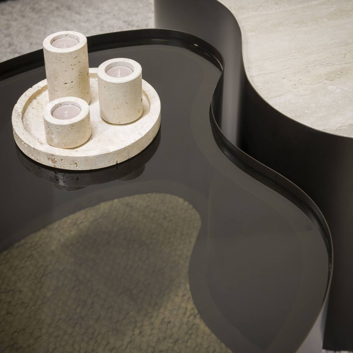 Mixy-X - Sofabordssæt i metal, travertin og glas, produktbillede 4 af 5, Moderne designs hos HomeNordic