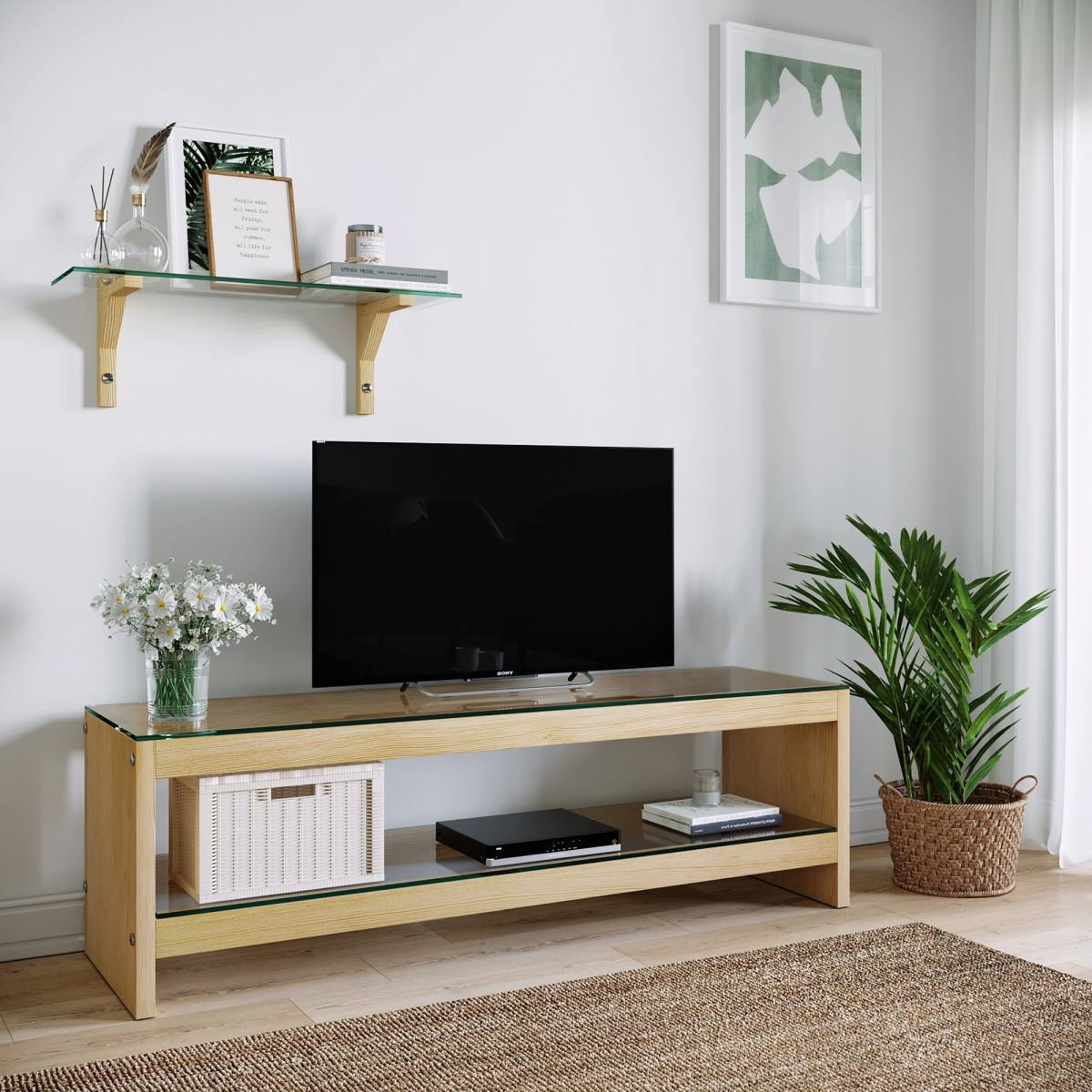 NORDVÄRK TV302 TV-bord, m. 1 væghylde og 1 hylde, produktbillede 5 af 5, TV-borde hos HomeNordic